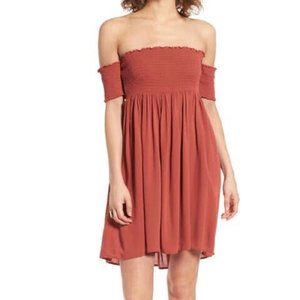 Sun & Shadow Rust Smocked Off the Shoulder Dress Rust Size Small